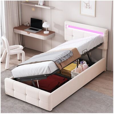 Merax Opbergbed 90 x 200 cm met verstelbaar hoofdeinde - fluwelen stof - LED's - lattenbodem - beige (zonder matras) - Beige Merax Opbergbed 90 x 200 cm met verstelbaar hoofdeinde - fluwelen stof - LED's - lattenbodem - beige (zonder matras) - Beige