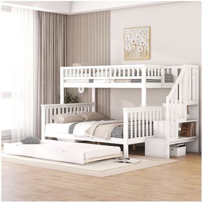 Merax Stapelbedden 90 x 200 cm en 140 x 200 cm met onderschuifbed 90 x 190 cm - grenenhout + MDF - wit (zonder matras) - Wit Merax Stapelbedden 90 x 200 cm en 140 x 200 cm met onderschuifbed 90 x 190 cm - grenenhout + MDF - wit (zonder matras) - Wit