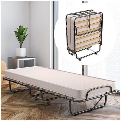 Costway Opklapbed (gemaakt in Italië) 1 persoon volwassene 80 x 190 cm, met 10 cm orthopedisch traagschuimmatras, draagvermogen 120 kg, opvouwbaar extra bed met 4 wielen en 15 houten lattenbodem voor gasten, beige - Beige Costway Opklapbed (gemaakt in Italië) 1 persoon volwassene 80 x 190 cm, met 10 cm orthopedisch traagschuimmatras, draagvermogen 120 kg, opvouwbaar extra bed met 4 wielen en 15 houten lattenbodem voor gasten, beige - Beige
