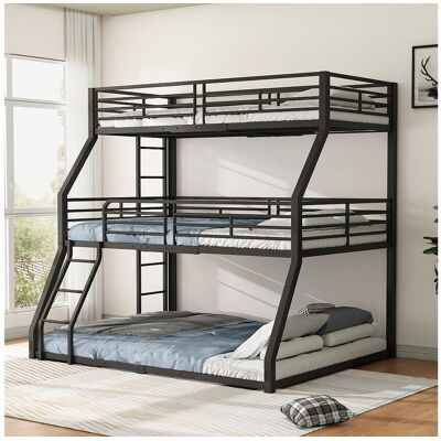 Merax 3-persoonsstapelbedden 90/120/140 x 200 cm met 2 ladders - Metaal - Lattenbodem - Zwart (zonder matras) - Zwart Merax 3-persoonsstapelbedden 90/120/140 x 200 cm met 2 ladders - Metaal - Lattenbodem - Zwart (zonder matras) - Zwart