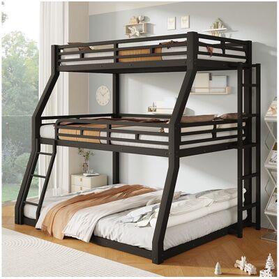 Merax 3-persoonsstapelbedden 90/120/140 x 200 cm met 2 ladders - Metaal - Lattenbodem - Zwart (zonder matras) - Zwart Merax 3-persoonsstapelbedden 90/120/140 x 200 cm met 2 ladders - Metaal - Lattenbodem - Zwart (zonder matras) - Zwart
