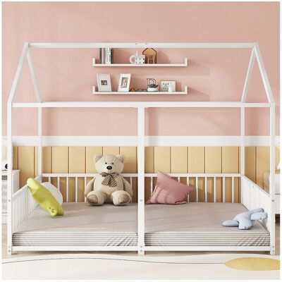 Merax Metalen cabinebed 2 x 90 x 200 cm met rails - Inclusief lattenbodem - Wit (Zonder matras) - Wit Merax Metalen cabinebed 2 x 90 x 200 cm met rails - Inclusief lattenbodem - Wit (Zonder matras) - Wit