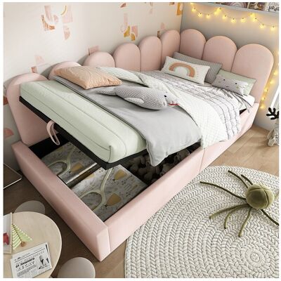 Merax Kinderbed met opbergruimte en bekleding - 90 x 200 cm - Fluweel + Metaal + Multiplex - Roze - Roze Merax Kinderbed met opbergruimte en bekleding - 90 x 200 cm - Fluweel + Metaal + Multiplex - Roze - Roze