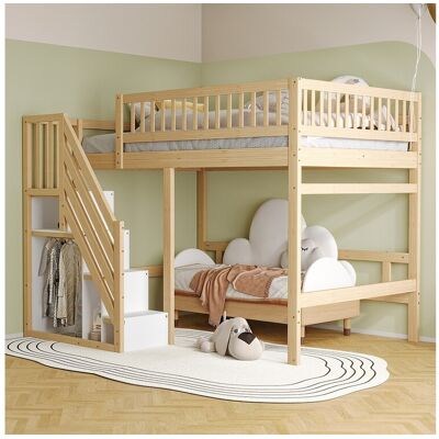 Merax Kinderhoogslaper - 140 x 200 cm - trap met opbergruimte - hout - naturel - Natuurlijk licht Merax Kinderhoogslaper - 140 x 200 cm - trap met opbergruimte - hout - naturel - Natuurlijk licht