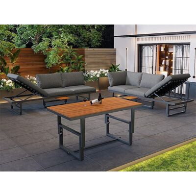 ModernLuxe Multifunctioneel tuinmeubel - 6 plaatsen - 2 zitbanken en 1 salontafel - 2 klapstoelen - Grijs - Grijs ModernLuxe Multifunctioneel tuinmeubel - 6 plaatsen - 2 zitbanken en 1 salontafel - 2 klapstoelen - Grijs - Grijs