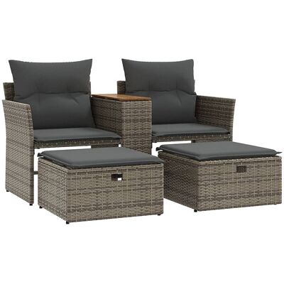 vidaxl Tuinbank 2-zits met voetenbanken poly rattan grijs - Grijs vidaxl Tuinbank 2-zits met voetenbanken poly rattan grijs - Grijs