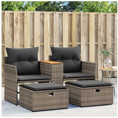 vidaxl Tuinbank 2-zits met voetenbanken poly rattan grijs - Grijs vidaxl Tuinbank 2-zits met voetenbanken poly rattan grijs - Grijs