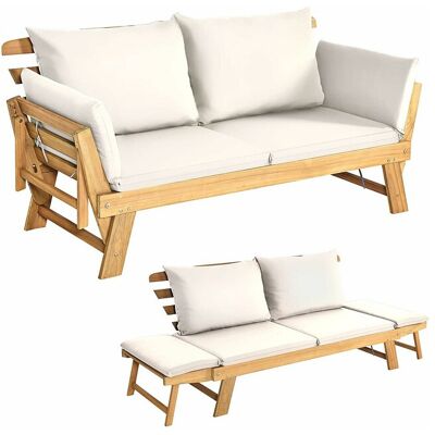 Costway 2-in-1 converteerbare FSC-gecertificeerde loungestoel van acaciahout met kussen, met verstelbare armleuning, ligbed voor buiten, 198 x 75 x 75 cm, wit - Wit Costway 2-in-1 converteerbare FSC-gecertificeerde loungestoel van acaciahout met kussen, met verstelbare armleuning, ligbed voor buiten, 198 x 75 x 75 cm, wit - Wit