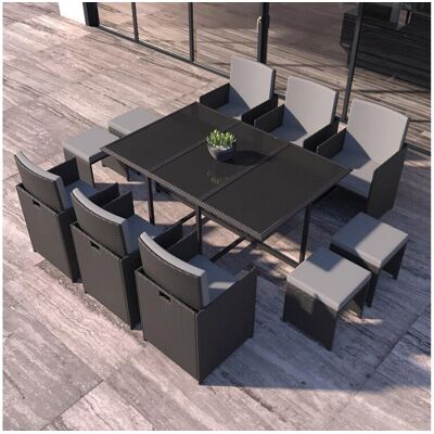 Concept-Usine Loungeset van zwart/grijs gevlochten kunststof FLORIDA voor 10 personen - Zwart, Lichtgrijs Concept-Usine Loungeset van zwart/grijs gevlochten kunststof FLORIDA voor 10 personen - Zwart, Lichtgrijs