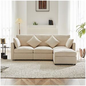 Merax 4-zits hoekbank - 216 x 161 x 81 cm - Chenille stof - Beige - Beige Merax 4-zits hoekbank - 216 x 161 x 81 cm - Chenille stof - Beige - Beige