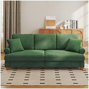 DripeX 3-zits slaapbank, Chenille-stof, met armleuningen, kussens en 2 kussens, Max. belasting 300 kg - 220x76x86 cm - Groen DripeX 3-zits slaapbank, Chenille-stof, met armleuningen, kussens en 2 kussens, Max. belasting 300 kg - 220x76x86 cm - Groen