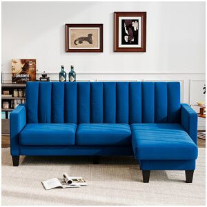 DripeX Hoekbank 210 CM, omkeerbare hoekfauteuil, omkeerbare converteerbaar, 3-4 plaatsen, verticaal gestreepte fluwelen stof - Blauw DripeX Hoekbank 210 CM, omkeerbare hoekfauteuil, omkeerbare converteerbaar, 3-4 plaatsen, verticaal gestreepte fluwelen stof - Blauw