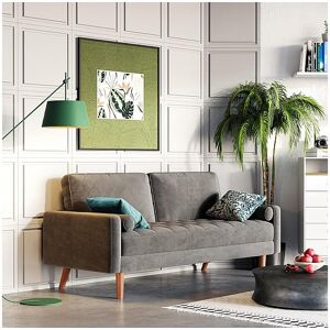 DripeX 2-zitsbank in grijs fluweel, mini-slaapbank, met armleuningen en taps toelopende houten poten, lage rugleuning - 148,5x78x85cm - Grijs DripeX 2-zitsbank in grijs fluweel, mini-slaapbank, met armleuningen en taps toelopende houten poten, lage rugleuning - 148,5x78x85cm - Grijs