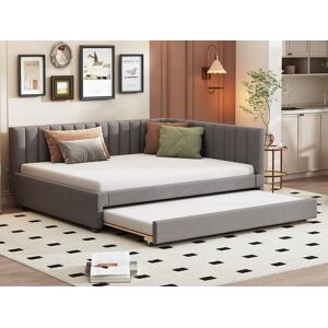 ModernLuxe Gestoffeerde slaapbank 140x200 cm - met uitschuifbed 90x190cm - fluwelen stof - Grijs - Grijs ModernLuxe Gestoffeerde slaapbank 140x200 cm - met uitschuifbed 90x190cm - fluwelen stof - Grijs - Grijs