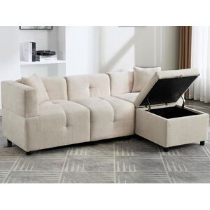 ModernLuxe Hoekbank 3-zits - met opbergruimte - afneembare voetenbank - 2 kussens - beige - Beige ModernLuxe Hoekbank 3-zits - met opbergruimte - afneembare voetenbank - 2 kussens - beige - Beige