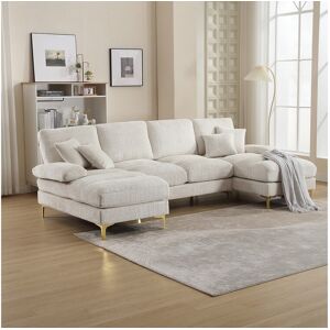 Beige hoekbank - 4-zitsbank met zitting en kussens - voor woonkamer en slaapkamer - Beige Beige hoekbank - 4-zitsbank met zitting en kussens - voor woonkamer en slaapkamer - Beige