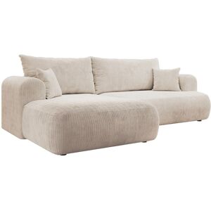 SELSEY Hoekbedbank met corduroybekleding – slaapfunctie en opbergruimte – lichtbeige – links – OVO CORD - Beige SELSEY Hoekbedbank met corduroybekleding – slaapfunctie en opbergruimte – lichtbeige – links – OVO CORD - Beige