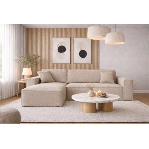Hoekbank, L-vorm met slaapfunctie en bedkast, stof Neve, beige, links - Beige Hoekbank, L-vorm met slaapfunctie en bedkast, stof Neve, beige, links - Beige