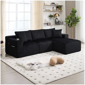 DripeX Modulaire Hoekbank 3-zits, van Ribfluweel, met Drinkhouder, Kussens en Zijzakken, Lounger 118cm, Zwart - Zwart DripeX Modulaire Hoekbank 3-zits, van Ribfluweel, met Drinkhouder, Kussens en Zijzakken, Lounger 118cm, Zwart - Zwart