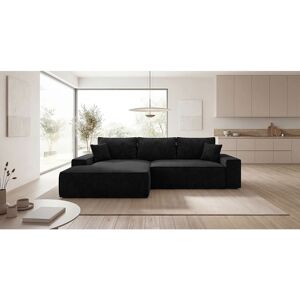 Hoekbank VERONA links zwart ribfluweel Poso 135 - slaapfunctie, bedkist - Zwart Hoekbank VERONA links zwart ribfluweel Poso 135 - slaapfunctie, bedkist - Zwart