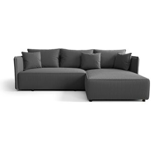 Hoekbank MILANO rechts donkergrijs ribfluweel Poso 60 - slaapfunctie, bedkist - Antracietgrijs Hoekbank MILANO rechts donkergrijs ribfluweel Poso 60 - slaapfunctie, bedkist - Antracietgrijs