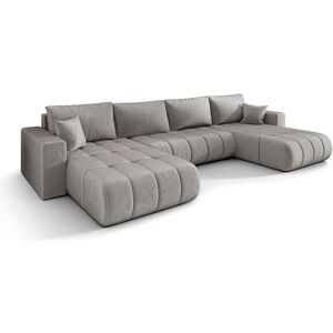 Hoekbank LARA PREMIUM U-vorm lichtgrijs velours Monolith 84 - slaapfunctie, bedkist - Lichtgrijs Hoekbank LARA PREMIUM U-vorm lichtgrijs velours Monolith 84 - slaapfunctie, bedkist - Lichtgrijs