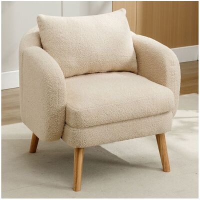 Merax Teddy stoffen fauteuil met kussen - massief houten poten - beige - Beige Merax Teddy stoffen fauteuil met kussen - massief houten poten - beige - Beige