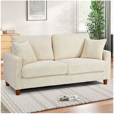DripeX 2-zitsbank van corduroy, moderne grote gestoffeerde rechte bank met extra diepe zitplaatsen van 56 cm - 2 kussens - 178x76x89cm - Beige - Beige DripeX 2-zitsbank van corduroy, moderne grote gestoffeerde rechte bank met extra diepe zitplaatsen van 56 cm - 2 kussens - 178x76x89cm - Beige - Beige
