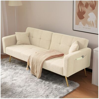 Merax 2-zits slaapbank in Sherpa-stof - 175 x 64 x 72 cm - Goudkleurige metalen poten - Beige - Beige Merax 2-zits slaapbank in Sherpa-stof - 175 x 64 x 72 cm - Goudkleurige metalen poten - Beige - Beige