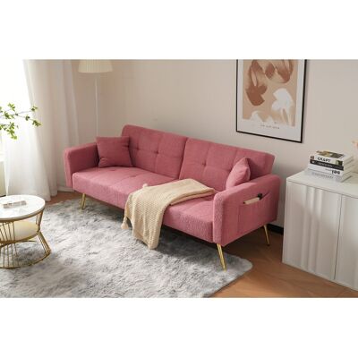 Merax 2-zits slaapbank in Sherpa-stof - 175 x 64 x 72 cm - Goudkleurige metalen poten - Roze - Roze Merax 2-zits slaapbank in Sherpa-stof - 175 x 64 x 72 cm - Goudkleurige metalen poten - Roze - Roze
