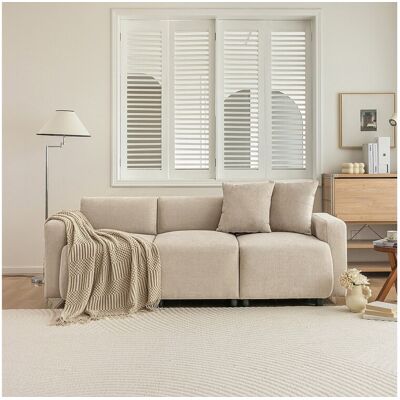 Merax 3-zitsbank met 2 kussens - 211 x 67 x 71 cm - Chenille stof - Beige - Beige Merax 3-zitsbank met 2 kussens - 211 x 67 x 71 cm - Chenille stof - Beige - Beige