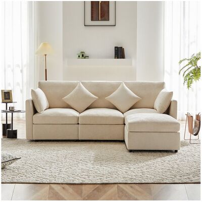 Merax 4-zits hoekbank - 216 x 161 x 81 cm - Chenille stof - Beige - Beige Merax 4-zits hoekbank - 216 x 161 x 81 cm - Chenille stof - Beige - Beige