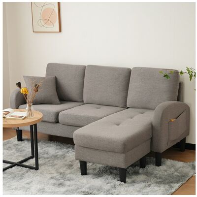 Merax 3-zits hoekbank met chaise longue - 185 x 118 x 82 cm - ademende katoen- en linnenstof - Antiek donkergrijs - Grijs Merax 3-zits hoekbank met chaise longue - 185 x 118 x 82 cm - ademende katoen- en linnenstof - Antiek donkergrijs - Grijs