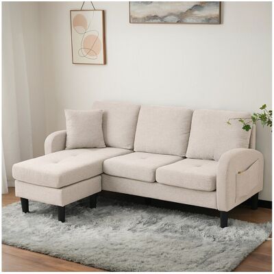 Merax 3-zits hoekbank met chaise longue - 185 x 118 x 82 cm - ademende katoen- en linnenstof - Beige - Beige Merax 3-zits hoekbank met chaise longue - 185 x 118 x 82 cm - ademende katoen- en linnenstof - Beige - Beige