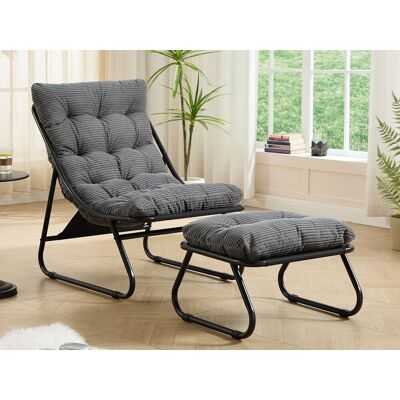 Outdoor loungestoel met voetenbank, dikke kussens en ademende zitting - Grijs Outdoor loungestoel met voetenbank, dikke kussens en ademende zitting - Grijs