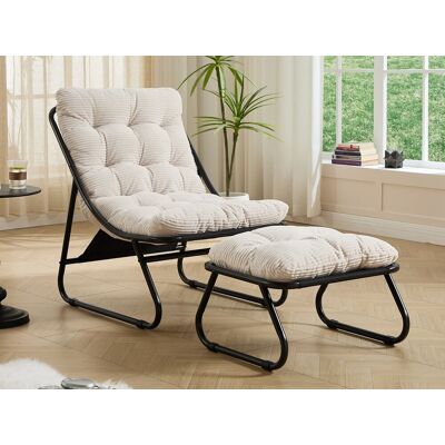 Outdoor loungestoel met voetenbank, dikke kussens en ademende zitting - Wit Outdoor loungestoel met voetenbank, dikke kussens en ademende zitting - Wit