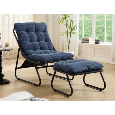 Outdoor loungestoel met voetenbank, dikke kussens en ademende zitting - Nachtblauw Outdoor loungestoel met voetenbank, dikke kussens en ademende zitting - Nachtblauw