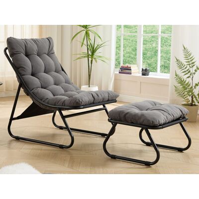 Outdoor loungestoel met voetenbank, dikke kussens en ademende zitting - Grijs Outdoor loungestoel met voetenbank, dikke kussens en ademende zitting - Grijs