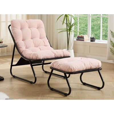 Outdoor loungestoel met voetenbank, dikke kussens en ademende zitting - Roze Outdoor loungestoel met voetenbank, dikke kussens en ademende zitting - Roze