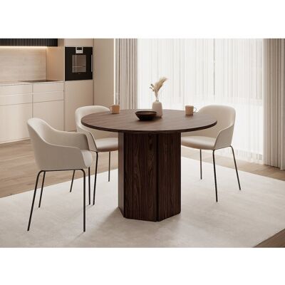 SELSEY Ronde tafel - 110 cm - Wisconsin notenhout - HEXA - Bruin SELSEY Ronde tafel - 110 cm - Wisconsin notenhout - HEXA - Bruin