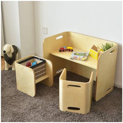 Kindertafel en stoel, inclusief 1 tafel en 2 stoelen, kinderleertafel - Natuurlijk licht Kindertafel en stoel, inclusief 1 tafel en 2 stoelen, kinderleertafel - Natuurlijk licht