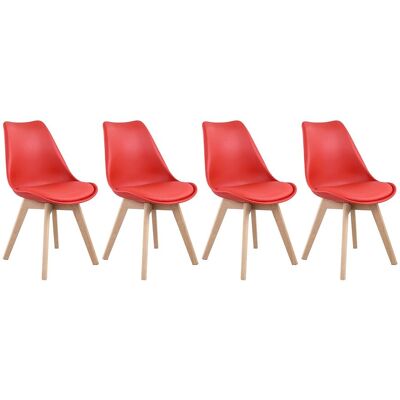 Happy Garden Set van 4 NORA Scandinavische stoelen rood met kussen - Rood Happy Garden Set van 4 NORA Scandinavische stoelen rood met kussen - Rood