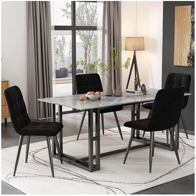 Merax Set van 4 fluwelen eetkamerstoelen - metalen poten - zwart - Zwart Merax Set van 4 fluwelen eetkamerstoelen - metalen poten - zwart - Zwart