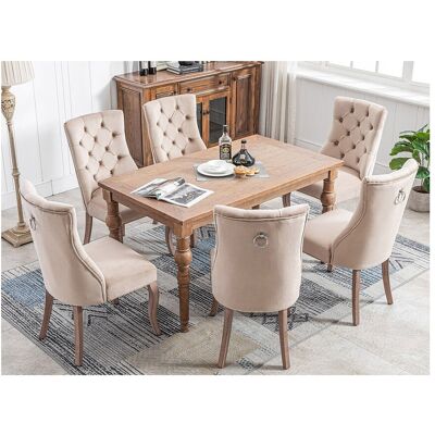 Merax Set van 6 eetkamerstoelen - fluweel en massief hout - achterkant ruitpatroon - beige - Beige Merax Set van 6 eetkamerstoelen - fluweel en massief hout - achterkant ruitpatroon - beige - Beige