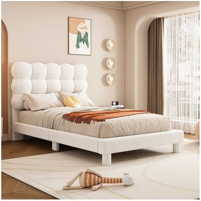 Merax Gestoffeerd bed 90 x 200 cm met verstelbaar hoofdeinde - Pluche stof - Modieus en eenvoudig - Kleur wit - Wit Merax Gestoffeerd bed 90 x 200 cm met verstelbaar hoofdeinde - Pluche stof - Modieus en eenvoudig - Kleur wit - Wit