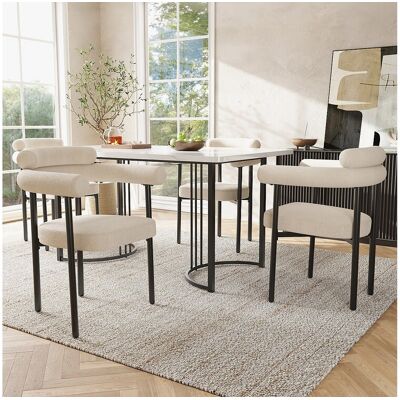 Merax Set van 4 fluwelen eetkamerstoelen - metalen poten - met armleuningen - beige - Beige Merax Set van 4 fluwelen eetkamerstoelen - metalen poten - met armleuningen - beige - Beige