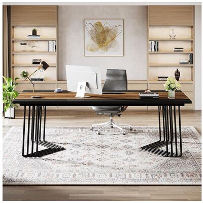 Tribesigns Bureau van 200 cm voor 2 personen met solide geometrische metalen structuur - Vergader- of seminartafel voor 8 tot 10 personen - Rustiek bruin - Bruin Tribesigns Bureau van 200 cm voor 2 personen met solide geometrische metalen structuur - Vergader- of seminartafel voor 8 tot 10 personen - Rustiek bruin - Bruin