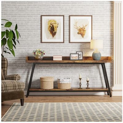 Tribesigns Consoletafel achter de bank 180cm extra lang, rustieke industriële salontafel voor de woonkamer, lange bartafel voor smalle entreehal - Bruin Tribesigns Consoletafel achter de bank 180cm extra lang, rustieke industriële salontafel voor de woonkamer, lange bartafel voor smalle entreehal - Bruin