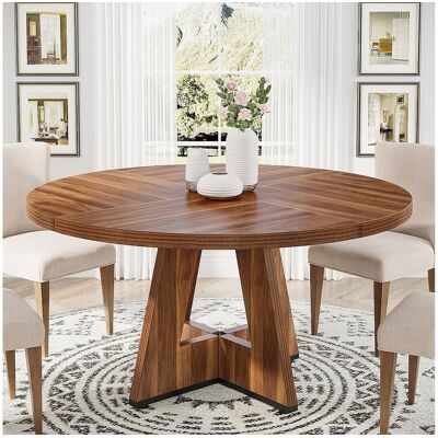 Tribesigns Ronde eettafel voor keuken, eetkamer, woonkamer, 120 cm, 4 zitplaatsen, rustiek bruin (alleen tafel) - Bruin Tribesigns Ronde eettafel voor keuken, eetkamer, woonkamer, 120 cm, 4 zitplaatsen, rustiek bruin (alleen tafel) - Bruin