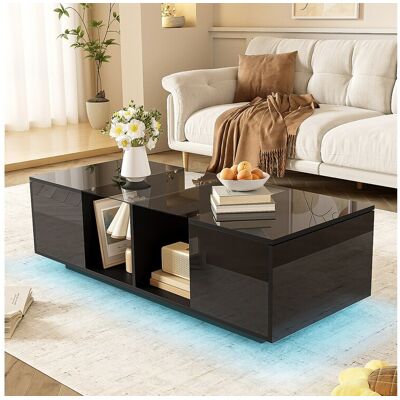 Merax Moderne salontafel met 2 deuren en 2 compartimenten - 120 x 50 x 38,5 cm - LED's - Glas, MDF, spaanplaat - Glanzend zwart - Zwart Merax Moderne salontafel met 2 deuren en 2 compartimenten - 120 x 50 x 38,5 cm - LED's - Glas, MDF, spaanplaat - Glanzend zwart - Zwart